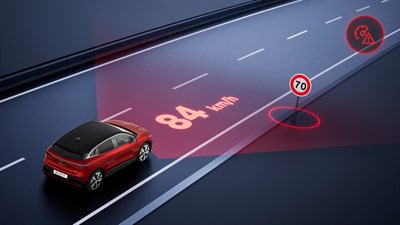 Renault Megane E-Tech électrique - reconnaissance des panneaux de signalisation avec alerte de survitesse